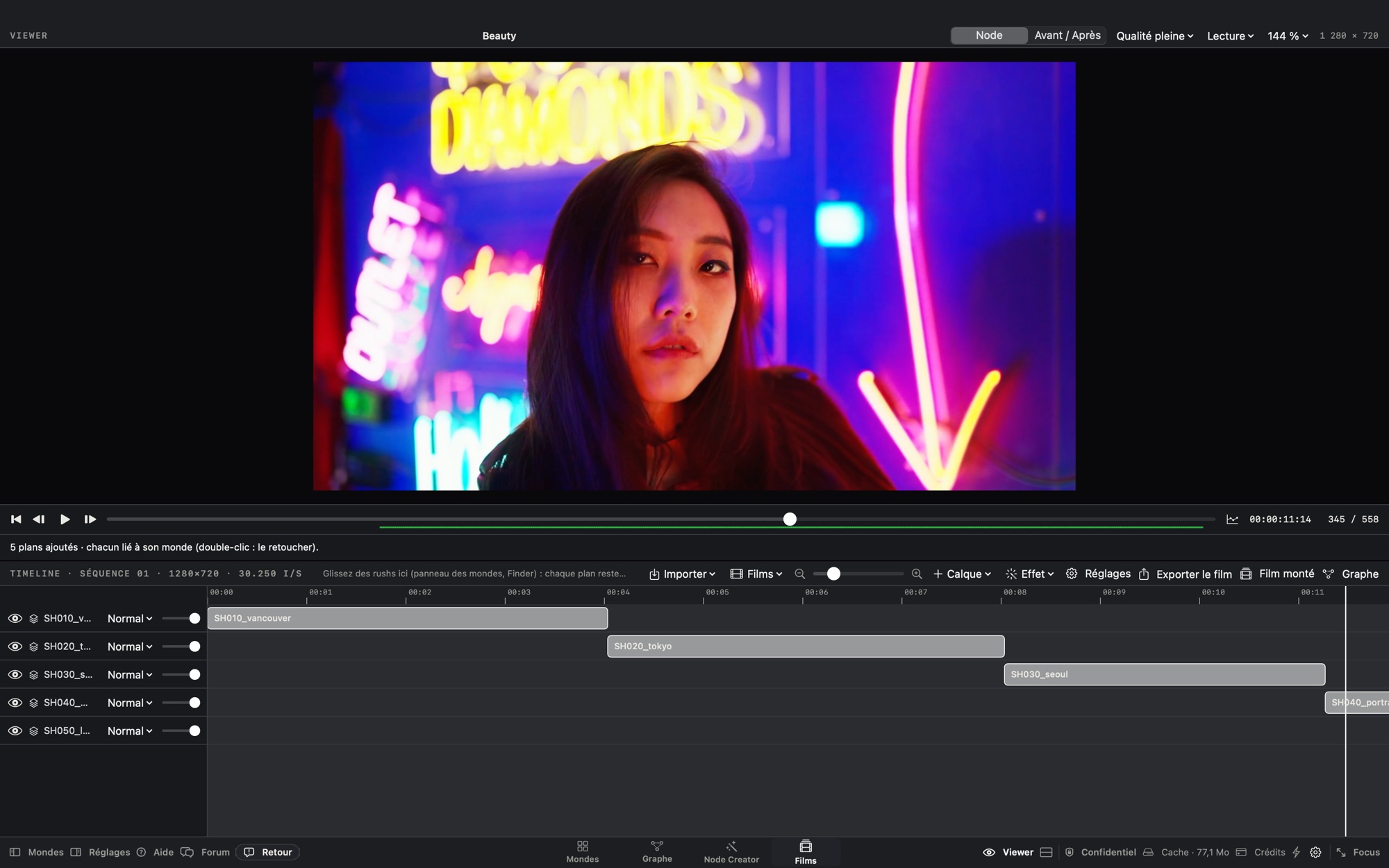 The Film mode timeline